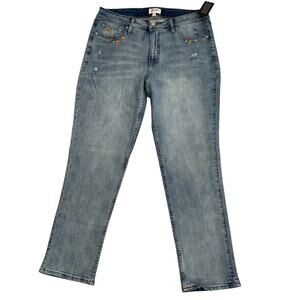 Candace Cameron Bure Embroidered Flower Jeans‎ NWT size 10P